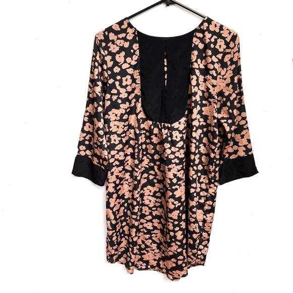 boutique black + tan shift dress w/high neckline & 3/4 sleeves size S - Picture 3 of 7